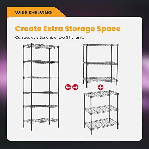 BestOffice | 6-Tier Wire Shelf | 13" x 23" x 59 | Black