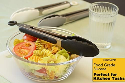 HINMAY 9-Inch Serving Tongs Silicone Tongs, Set of 3 (Black White Gray)