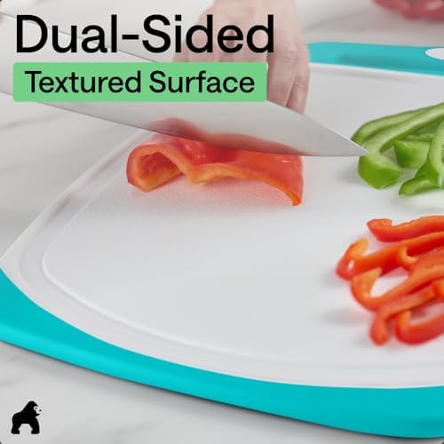 GORILLA GRIP BPA-Free Reversible Kitchen Cutting Board, Set of 3, Turquoise