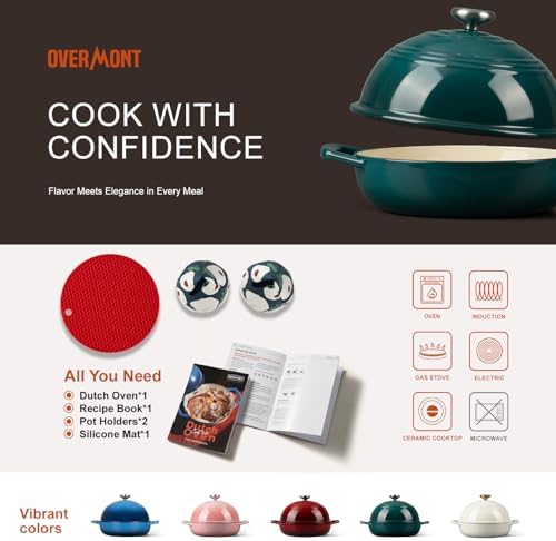 Overmont Enameled Cast Iron Dutch Oven, 6QT Bread Oven with Dome Lid Recipe