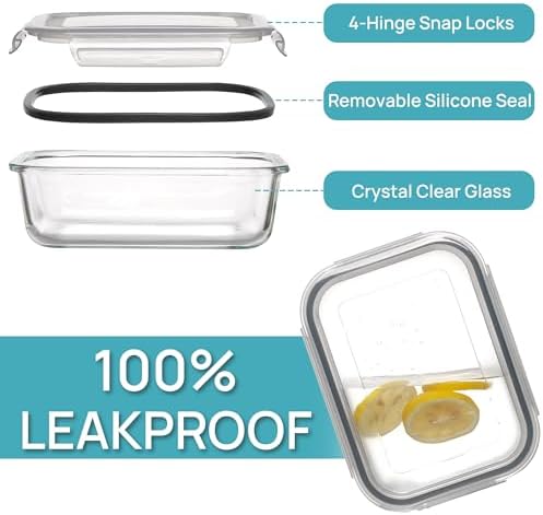 Vtopmart 5Pack 22oz Glass Storage Containers with Lids, Glass Meal Prep Food Container Sets with Snap Airtight Lids for Microwave, Oven, Freezer and Dishwasher, Grey (Pack of 2)