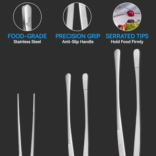HOTEC Kitchen Tweezers Stainless Steel Cooking Tweezers 3 Pcs-6.3",10", 12"