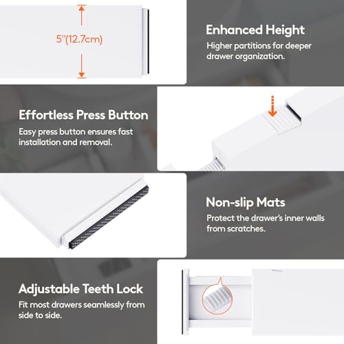 Lifewit 5" Tall Upgrade Drawer Dividers, Adjustable Deep Drawer Organizer