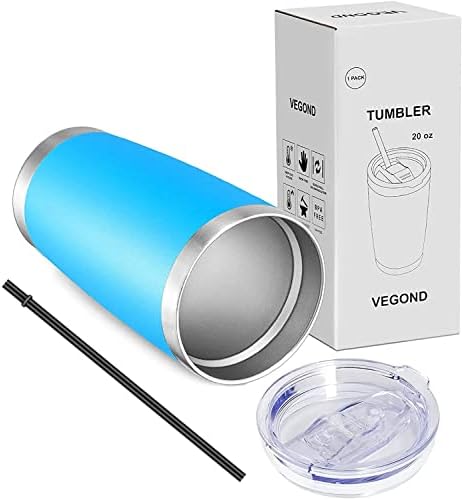 VEGOND 20oz Tumbler with Lid and Straw Stainless Steel Tumbler Cup Bulk Vacuum Insulated Double Wall Travel Coffee Mug Powder Coated Coffee Cup, Sky Blue, 6 Pack