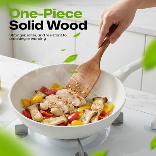 AIUHI Wooden Spatulas, Non-stick Flat Cooking Spatula for Cooking, Teak Wood Turner Scraper for Frying, Flipping and Turning