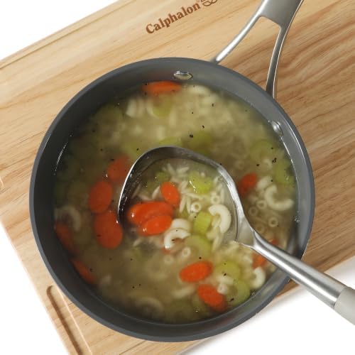 Calphalon Edge Soup Ladle, Stainless Steel Soup Ladle, Serving Ladle with Silicone Handle, Heat-Resistant Nonstick-Safe Kitchen Ladle for Soups, Sauces & Stews, Taupe