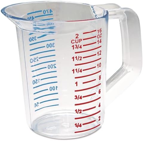 Rubbermaid Commercial Products Bouncer Clear Measuring Cup 2-Cup/0.5-Quart Clear Strong Food Grade Easy Read for Liquid/Dry Ingredients for Home/Professional Kitchen
