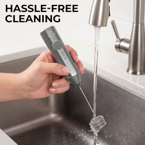Zulay Kitchen Rechargeable Milk Frother Handheld - Frother Wand, Drink Mixer, Electric Whisk Frother, for Cappuccinos, Matcha & Protein Powder - Dynamic Triple Whisk, 3 Speed 500mAh Charcoal Gray