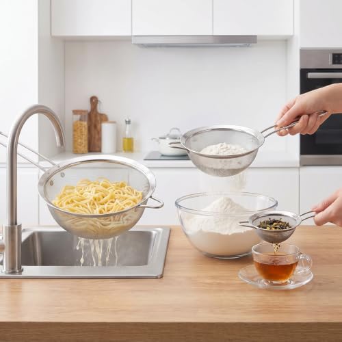 Fine Mesh Strainer Set 3-Piece,Stainless Steel Sifters 3.15"5.5"7.8"Kitchen