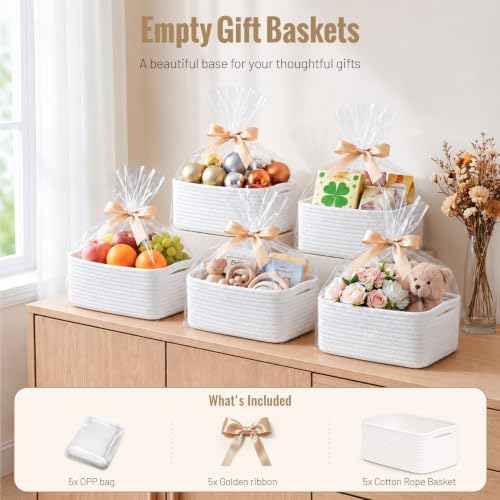 5 Pack Small Woven Storage Baskets for Shelves, Gift Baskets Empty