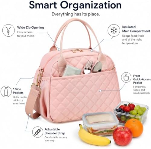 CAMTOP Lunch Box for Women Insulated Lunch Bag Large Lunchbox Cooler Thermal Leakproof Quilted Reusable Lunch Tote Bag for Work School Travel Picnic