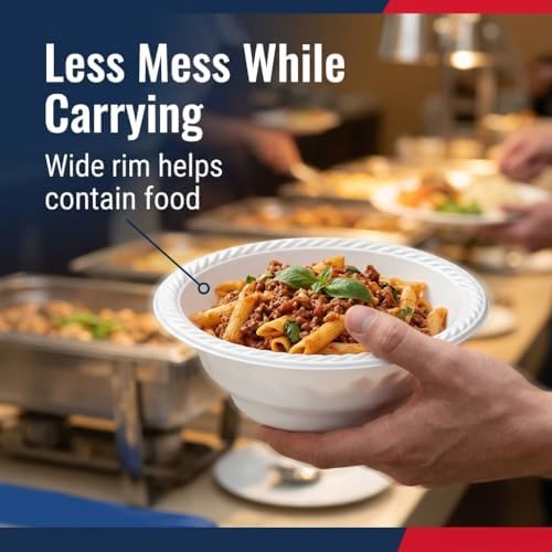 Disposable Plastic Bowls 18 oz, Heavy Duty White, 50 Count