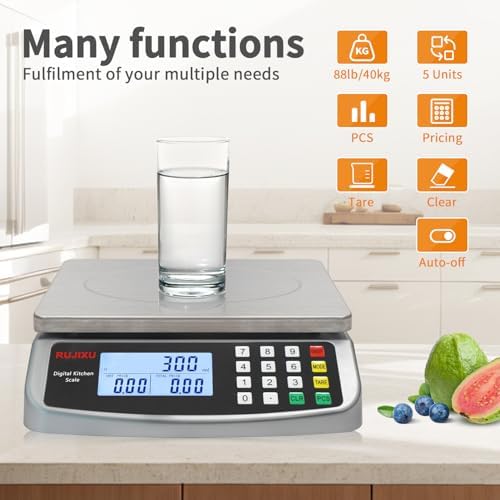 Food Scale 88lb/40kg Large Digital Kitchen Scale 0.05oz/1g with Price Computing Commercial Scale 304 Stainless Steel gram Scale for Baking Cooking Meat Restaurant ,USB or AA Battery(Included)