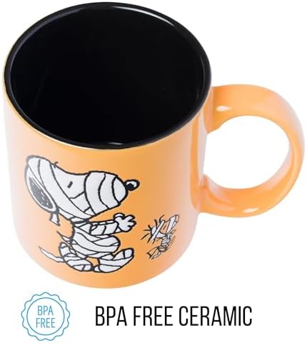 Silver Buffalo Peanuts Mummy Snoopy, Wax Resist Ceramic Pottery Mug, 20oz