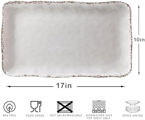 Farmhouse Rustic large Melamine Serving Platters Set of 2, 17"x10"