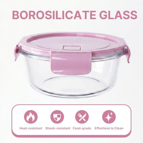 4 Pack Glass Meal Prep Containers, Glass Food Storage Containers with Airtight Lids, Leak Proof, Easy to Clean, Microwave, Dishwasher, Oven, and Freezer Safe