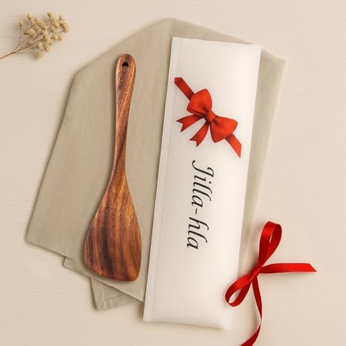 Jilla-hla Wooden Spatula Nonstick Turner Acacia Wood, Left Long Handle Flat Frying Spatulas Handmade for Kitchen Gifts, Ideal Cookware Utensils for Cooking Eggs, Fish, Pancakes