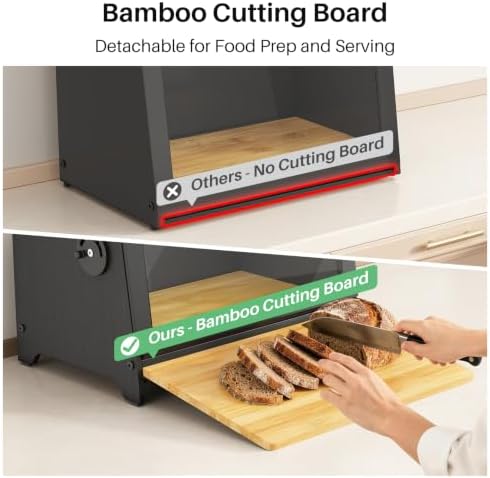 SNTD Bread Box for Kitchen Countertop, Bamboo Cutting Board, 1 Tier, Black