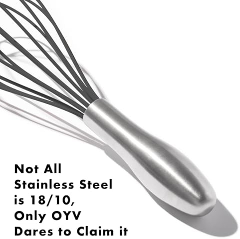 OYV 10-Inch Black Silicone Whisk, Non-Scratch, 18/10 Stainless Steel Handle