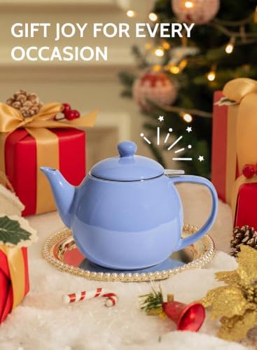 Sweese Porcelain Teapot 27 oz with Infuser for Loose Leaf Tea, Dusty Blue