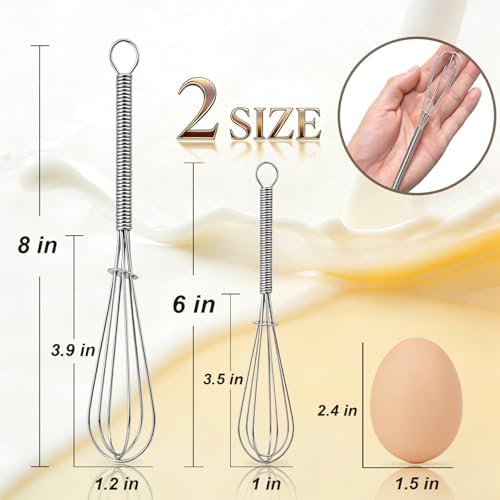 Anaeat Small Wire Whisk Set of 2, Portable Stainless Steel Kitchen Tiny Whisk & Egg Beater with Thick Wire - Sturdy Mini Mixing Balloon for Cooking, Blending, Whiping, Beating and Stirring (6" + 8")