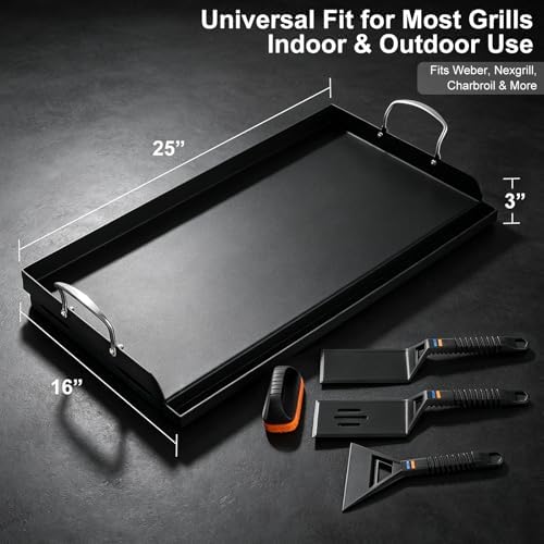 25 x 16 Inch Cast Iron Griddle for Gas Grill with Tool Kit