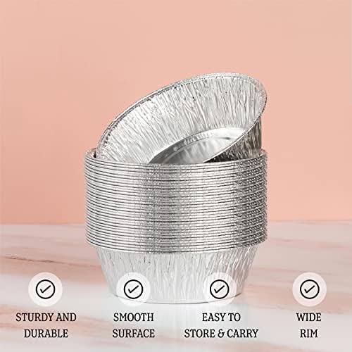 PLASTICPRO 6.5'' Inch Round Tin Foil Pans Disposable Aluminum, Freezer & Oven Safe - For Baking, Cooking, Storage, Roasting, & Reheating, Deep Pack of 20
