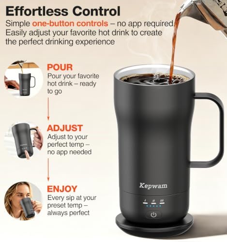 Kepwam Heated Coffee Mug T4, 16oz Smart Mug with Constant Temp Control