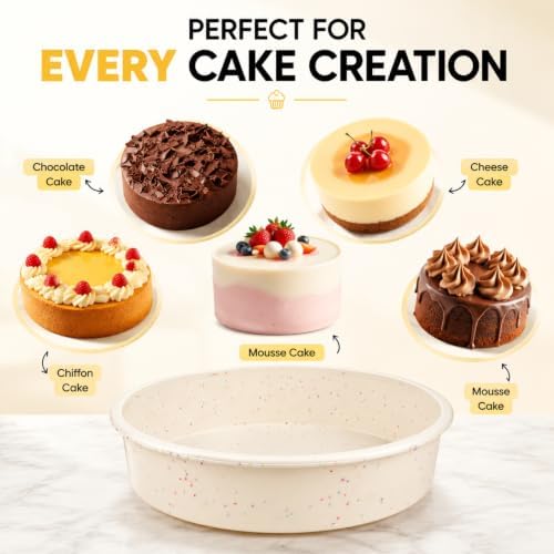 Vinino 10 Inch Silicone Cake Pan, 3 Pack Round Baking Mold with Metal Frame