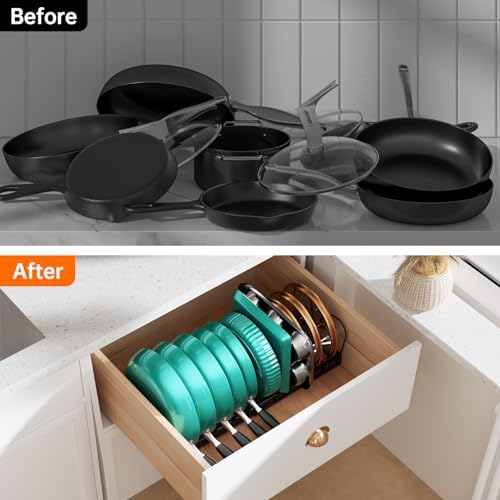 MUDEELA Expandable Pot Pan Lid Organizers inside Cabinet, 12 Divider-Black
