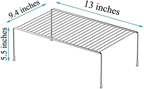 Kitchen Cabinet Shelf Organizer Set of 6, Medium (13 x 9.4 inch) Metal Wire Pantry Storage Shelves, Dish Plate Racks for Cabinets, Freezer, Counter, Cupboard Organizers and Storage, Chrome