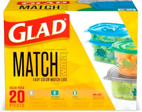 Glad GladWare MatchWare Food Storage Containers, 20 Piece Variety Pack