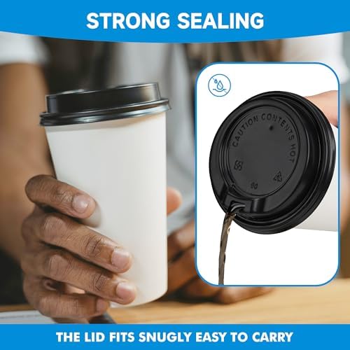 RACETOP Disposable Paper Coffee Cups with Lids, 12 oz, 100 Pack