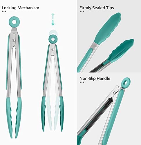 U-Taste Kitchen Tong for Cooking, 480ºF Heat-Resistant Tps, 9in/Aqua Sky