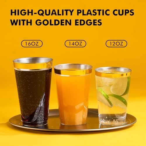 RACETOP 200 Pack 16 oz Gold Rimmed Plastic Cups