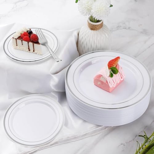 Goodluck 420Pieces silver Disposable Plates for 70 Guests