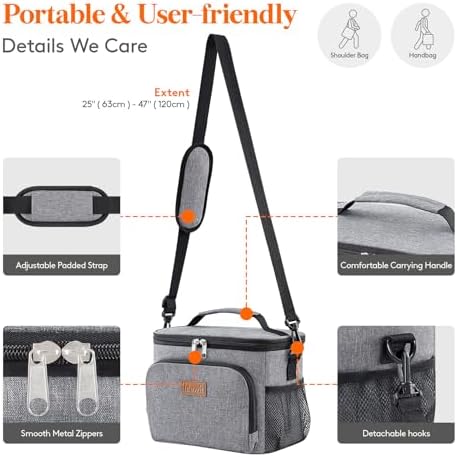 Lifewit Reusable Insulated Lunch Bag, Portable Cooler Freezable Soft Lunchbox Leakproof with Adjustable Shoulder Strap for Men Women Adult for Work Picnic or Travel, 9L 12 Can, Grey