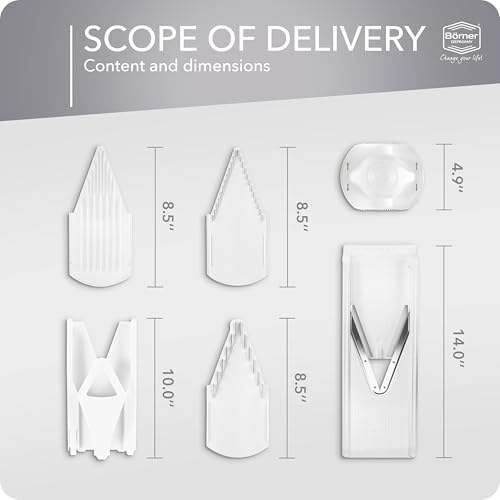 Börner Mandoline Slicer V3 (Starter Set) • V-Slicer for 5 Cutting Styles with Fruit Holder • Adjustable Vegetable Slicer for Vegetables & Fruits • Stainless Steel V-Blade • Color: White