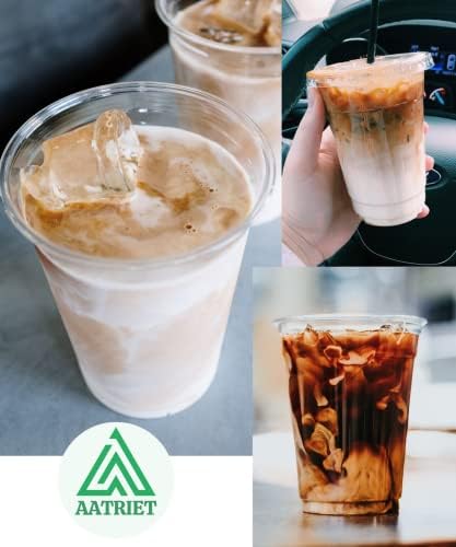 Aatriet 12 oz Clear Plastic Cups with Lids and Straws, Disposable Coffee Cups 25 Sets