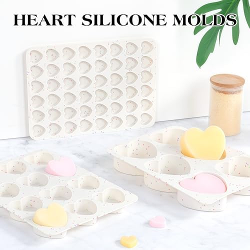 3 Inch Large Heart Shaped Silicone Molds for Chocolate, Candy, Cake, Soap (Set of 2, Cream)