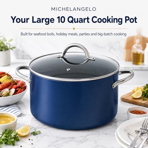 MICHELANGELO 10 Qt Ceramic Nonstick Stock Pot with Lid, Induction Ready