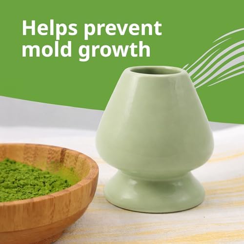 BlendWell Ceramic Matcha Whisk Stand, Green Holder for Bamboo Chasen, Protects Shape and Extends Whisk Life