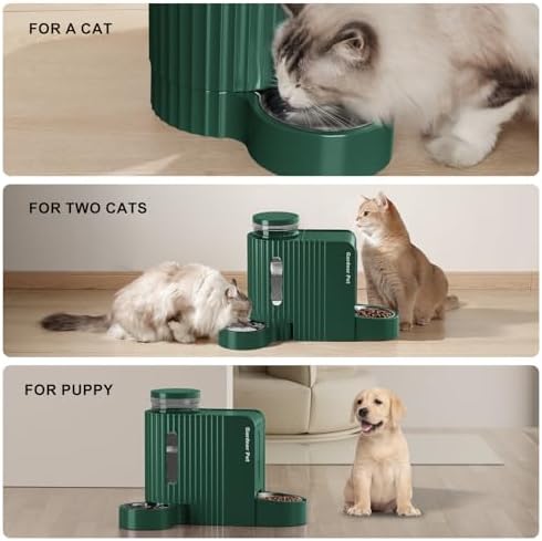 Gravity Automatic Cat Feeder, Water & Food Dispenser Set, Stainless Bowls