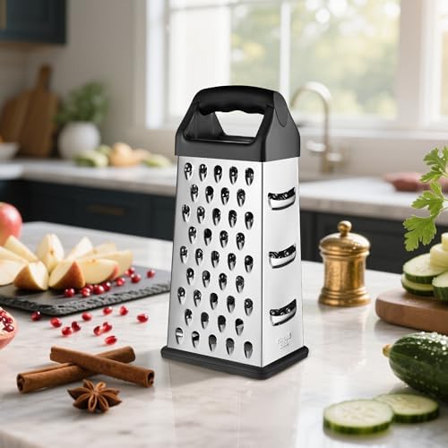 Kaishun 9IN Cheese Grater, 4-Sided Box Grater for Cheese, Vegetable & Fruit