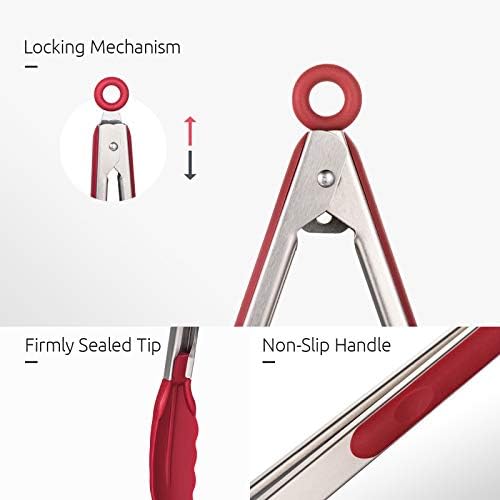 U-Taste Kitchen Tongs for Cooking, 600ºF Heat-Resistant Silicone, 3Pcs/Red