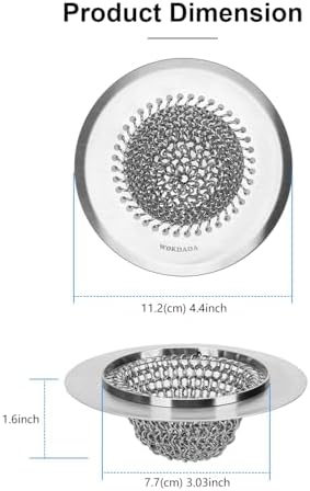 2 Pack Upgraded Sink Drain Strainer, Patented Reversible Chain Mail Mesh
