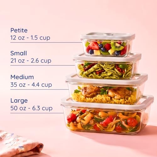 Ziruma Non-Toxic Glass Food Containers with Lids, 4-Pack, Multi-Size, Gray