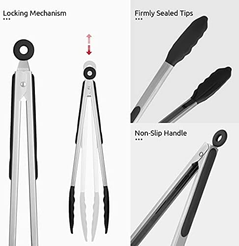 U-Taste Kitchen Tong for Cooking, 600ºF Heat-Resistant Silicone, 12in/Black