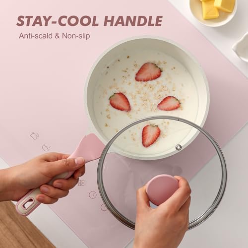 SENSARTE Ceramic Nonstick Saucepan with Lid 1.5 QT, PTFE/PFAS Free, Pink