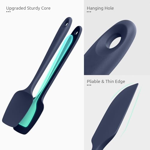 Heat Resistant Silicone Spatula Set: U-Taste 600ºF High Temp Seamless Food Grade Food Grade Flexible Rubber Silicon Kitchen Cooking Mixing Baking Scraper for Nonstick Cookware Set of 4 (Midnight Blue)